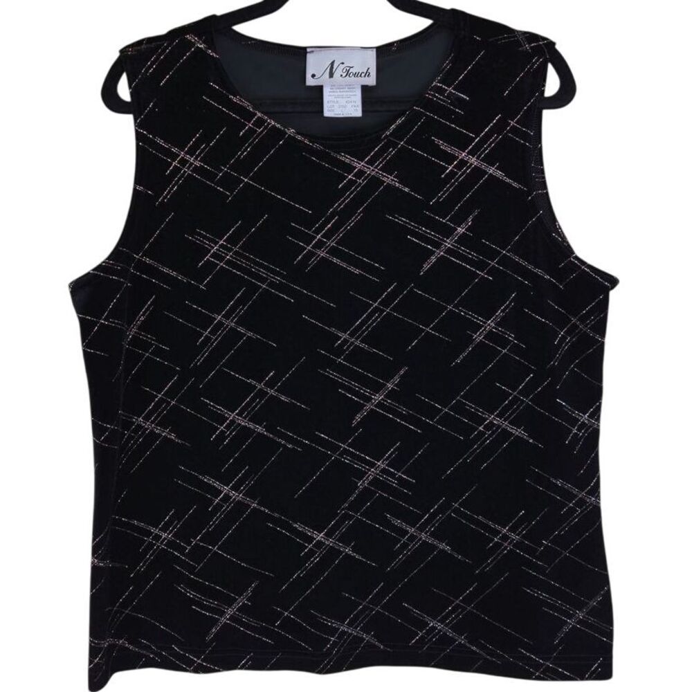 NWT Vintage‎ N Touch Sleeveless Women Shirt Large Velvet Office Whimisgoth Black
